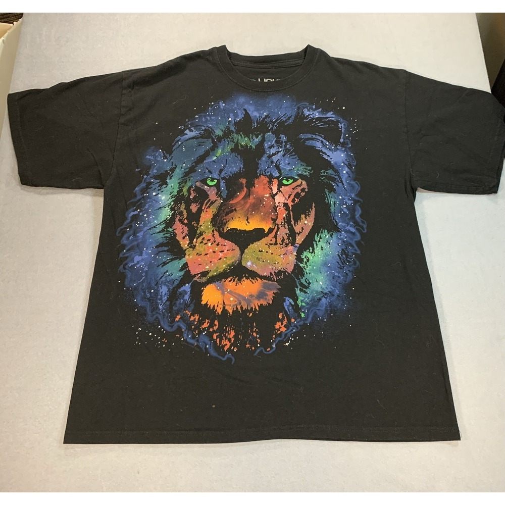 Y2K Watercolor Lion T-Shirt Mens XL Liquid Blue Nature Print